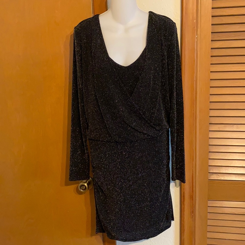 NWT White House Black Market Silver Sparkle and Black Long Sleeve Mini Dress